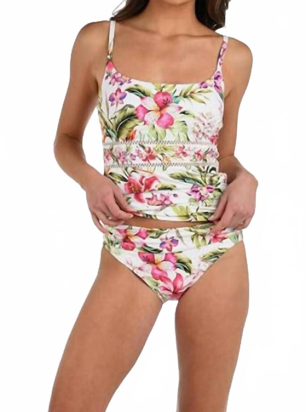 NEW LA BLANCA women's lingerie strap tankini swimsuit top in multi / polynesian